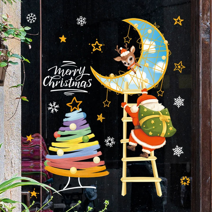 Rynx Christmas Window Stickers Santa Claus Christmas Tree Cartoon Glass Stickers Merry Christmas New Year Decorations for Home