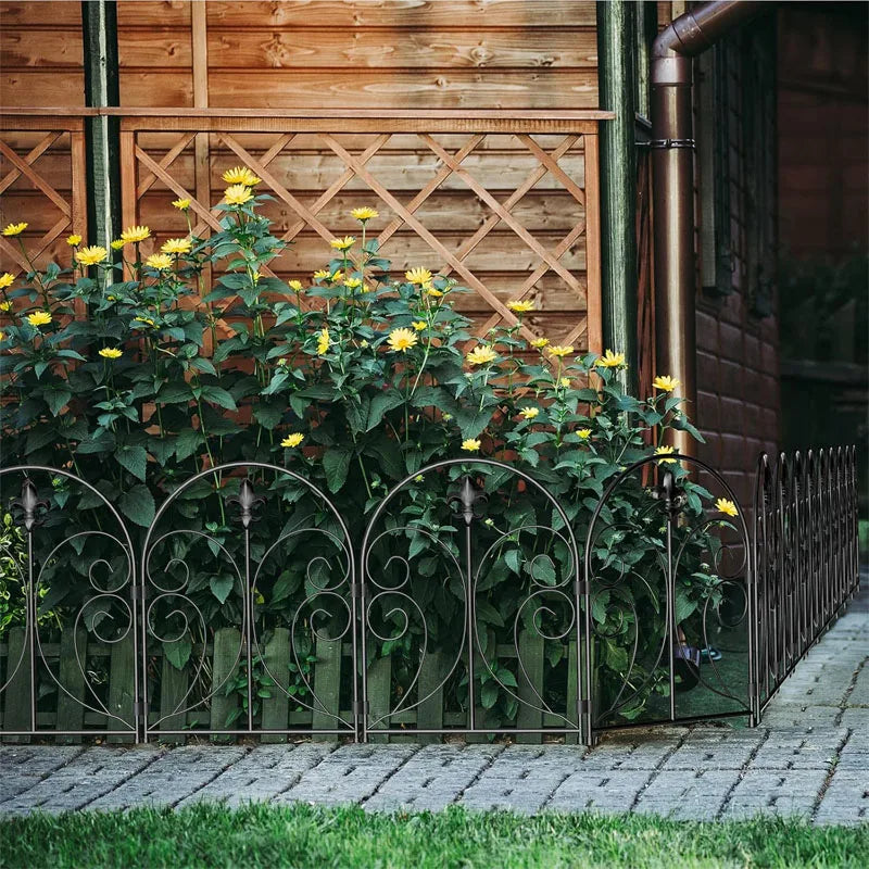 Rynx | 10-pack decorative garden fence, 24in(H) x 10ft(L) stainless steel animal barrier for the garden, dog & rabbit border, curved D