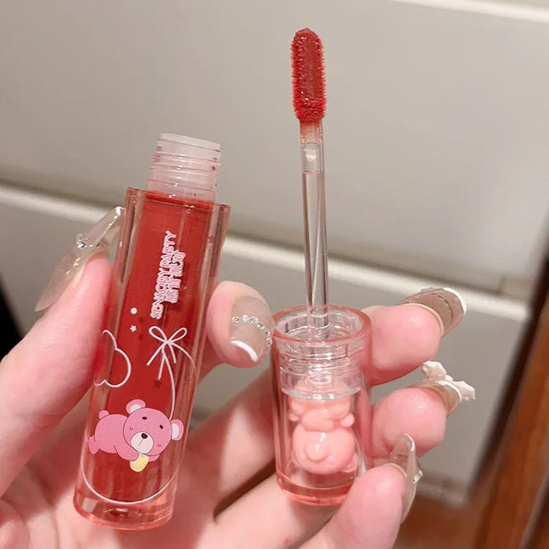 Rynx | Liquid Lipstick Crystal Glossy Lip Lacquer Mirror Cute Bear Lip Balm Waterproof Transparent Nude Lips Girl Makeup Korean Makeup