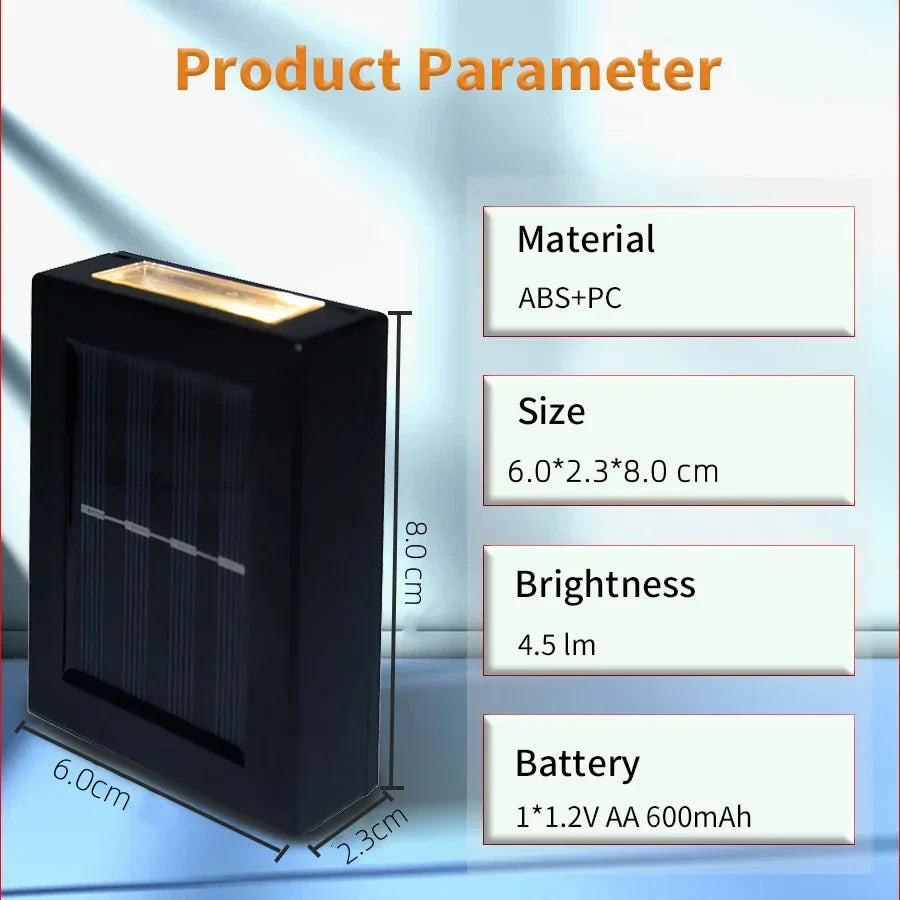 Lisslune | Waterproof LED Solar Wall Lamp: Up and Down Lighting for Balcony, Garden, Street and Landscape