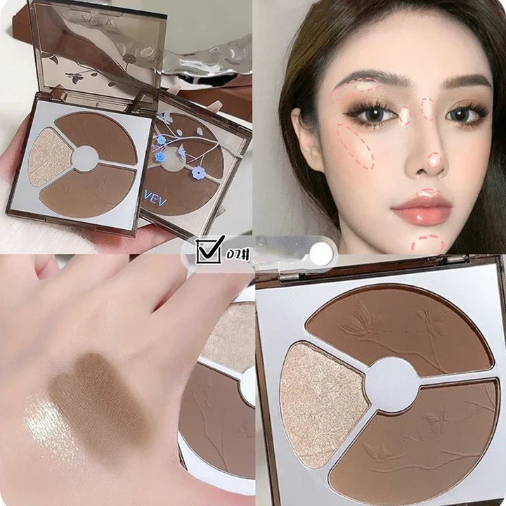 Rynx | 3 Colors Matte Brown Highlighter Face Contour Palette Waterproof Long-lasting Glitter Contour Powder Makeup Bronzer Cosmetics