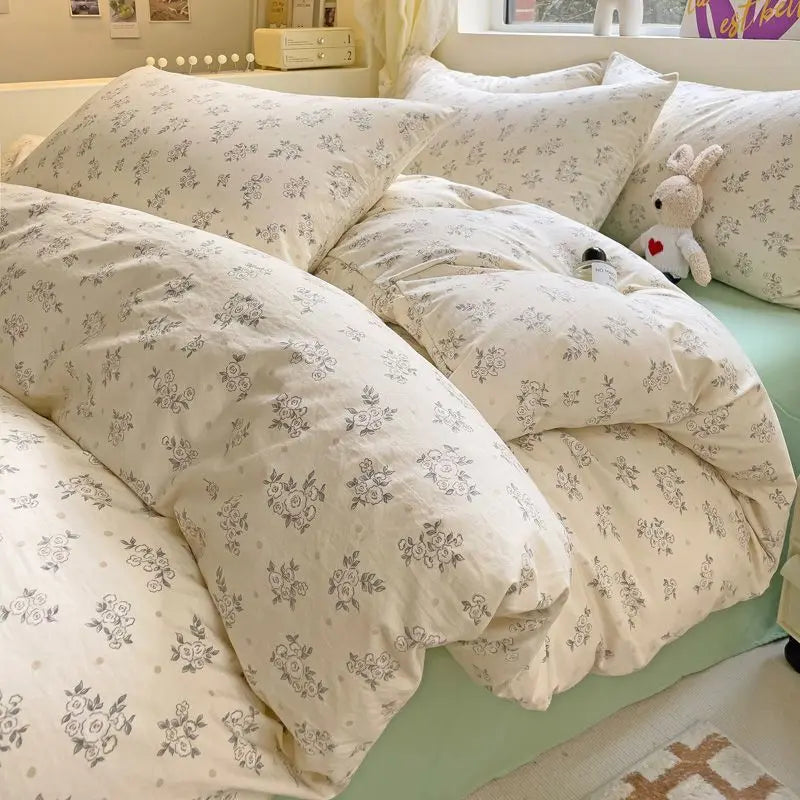 Rynx Bedding Set Refreshing New Blue Wind CHIME Four-Piece Set On Bed Washable Cotton Bed Sheets Bed Sheets Dormitory 3 Pieces