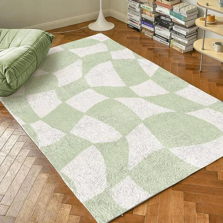 Rynx | Grass Green Living Room Large Area Rug Geometric Bedroom Rugs Modern Minimalist Rug Abstract Plaid Mat Soft Velvet Rugs