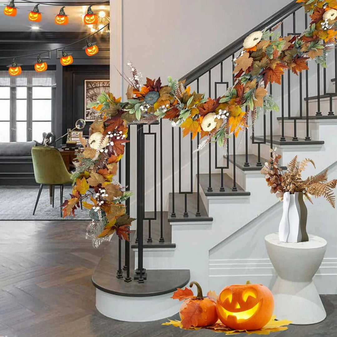 Lisslune | AutumnPumpkin Autumn Wreath with Maple Leaves and Pumpkins – Front Door Decoration