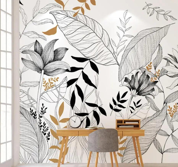 Lisslune | Serene Tropical Paradise Abstract Mural - Elegant Botanical Decor for Stylish Homes