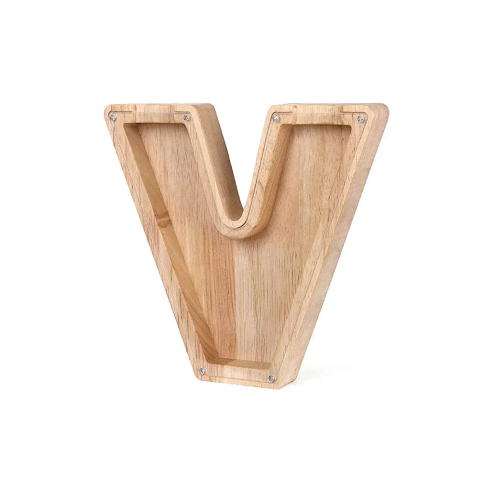 Lisslune | Wooden Alphabet Piggy Bank with Transparent Viewing Window for Stylish Saving