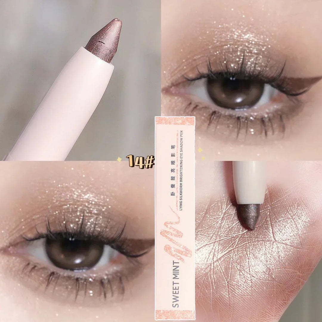 Rynx | 14 Colors White Eyeliner Shiny Glitter Eyeshadow Pencil Eye Liner Pencil Matte Brown Pink Pearl Eyes Makeup Brighten Silk Worm