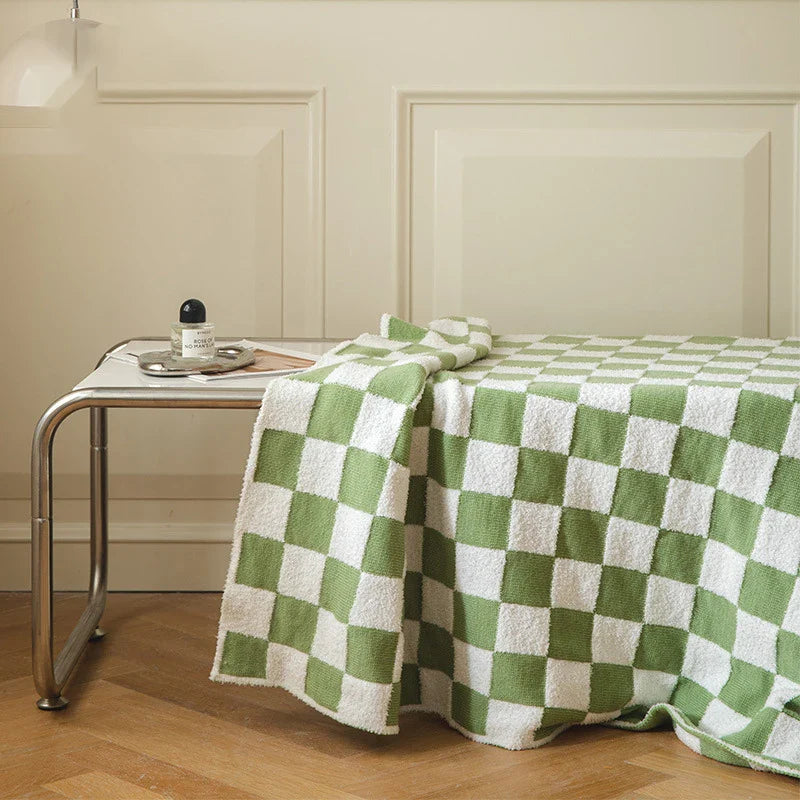Rynx | Retro Checkered Plaid Knit Fleece Blankets Soft Cozy Thread Blanket Sofa Blanket Dust Cover Tassel Blankets For Bed