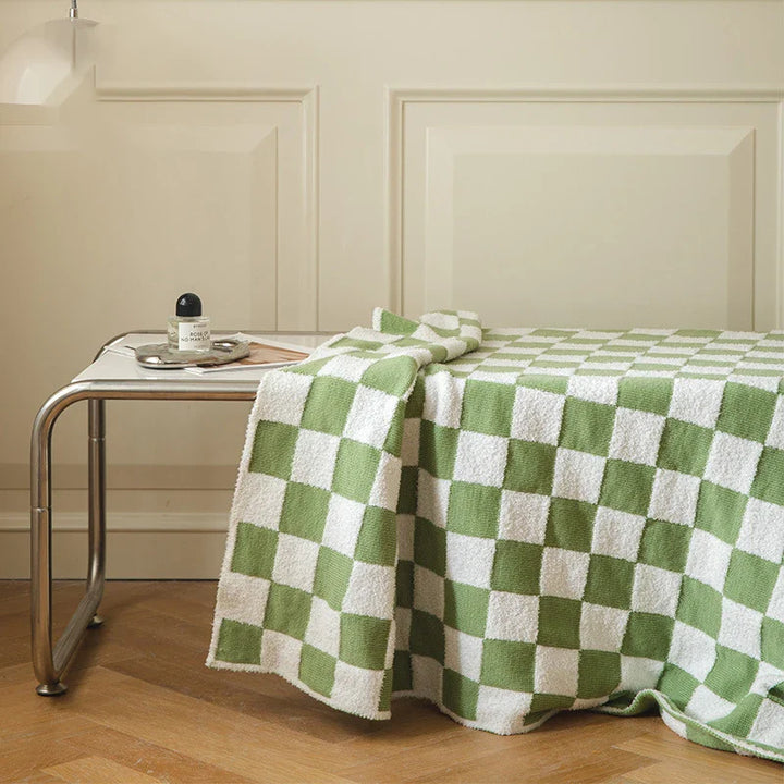 Rynx | Retro Checkered Plaid Knit Fleece Blankets Soft Cozy Thread Blanket Sofa Blanket Dust Cover Tassel Blankets For Bed