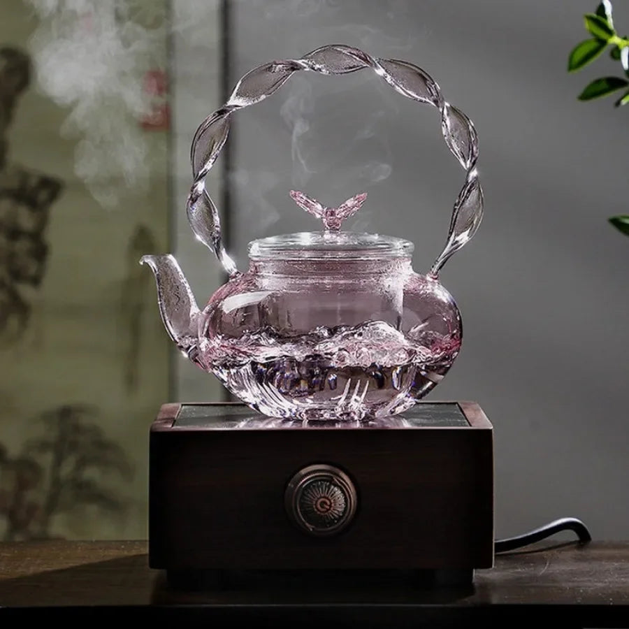 Lisslune | Floral Lid Design Tea Infuser Glass Teapot