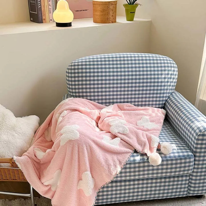 Rynx | Ins Style Blanket Wool Ball Style Cloud Soft Jacquard Reversible Blanket Soft and Warm Suitable for All Seasons