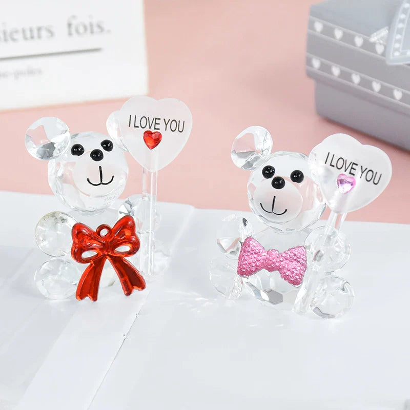 Lisslune | Crystal Bear Glass Rose - Valentine's Day Gift, Fashion Ornament, Wedding Home Decor