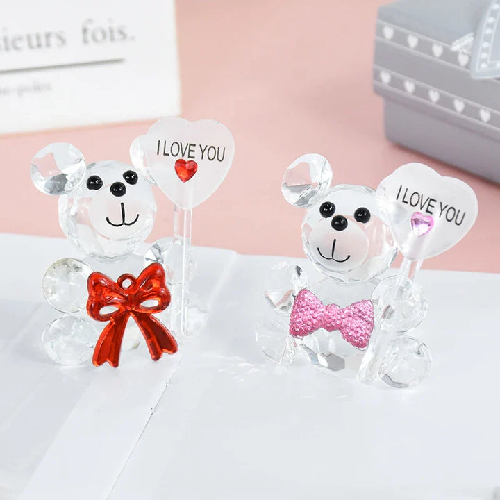 Lisslune | Crystal Bear Glass Rose - Valentine's Day Gift, Fashion Ornament, Wedding Home Decor