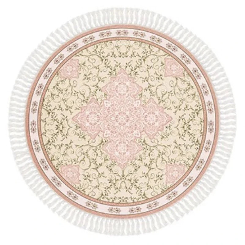 Rynx | French Retro Living Room Round Fringe Carpet Ethnic Style Bedroom Carpet Luxury Art Home Carpet Floral Geometric Plush Rugs Wallpaper