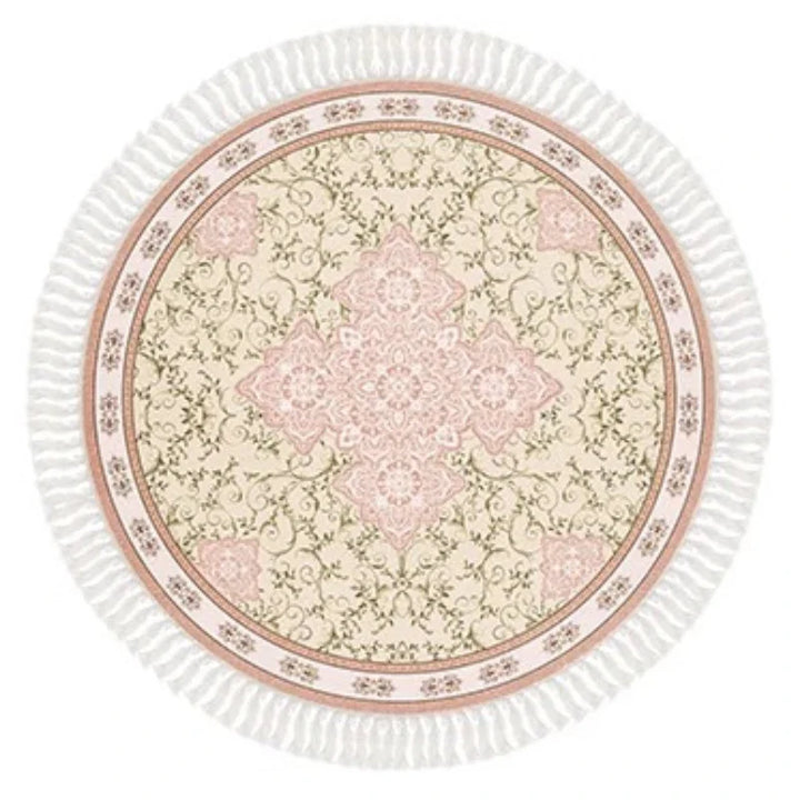 Rynx | French Retro Living Room Round Fringe Carpet Ethnic Style Bedroom Carpet Luxury Art Home Carpet Floral Geometric Plush Rugs Wallpaper
