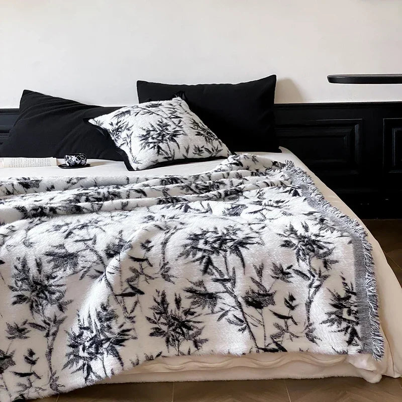 Rynx High-Quality Autumn Winter Warm Throws for Sofa Butterfly Jacquard Artificial Mink Fur Warm Blanket High-Quality Scarf Blanket