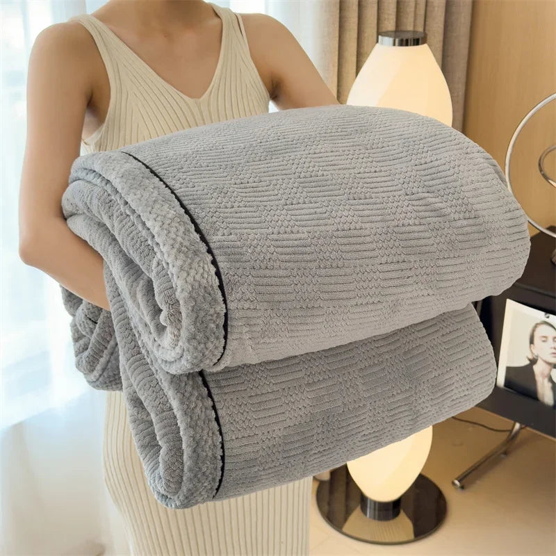 Rynx IEncrypted Carved Velvet Autumn Winter Warm Sofa Blanket Soft Comfortable Warm Bedspreads Throws Fluffy Breathable Bed Sheets