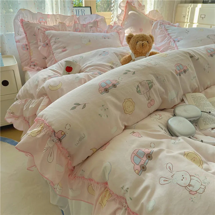 Rynx | Cute Print Bed Sheet Set Girls' Room Bedding Set Single/Double/Queen/King Size Bedding Set Soft Bedding sábanas para cama