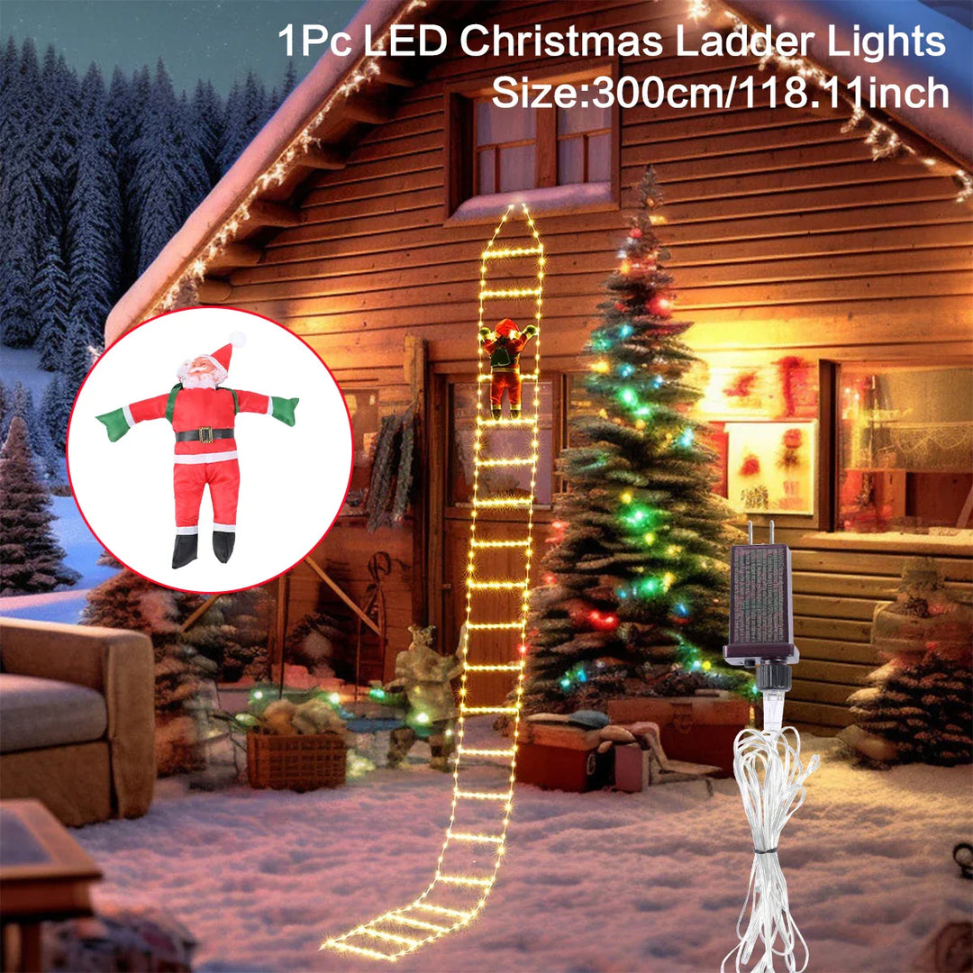 Rynx 3M Santa Claus Climbing Ladder Warm Light 2024 Christmas Decoration for Home Outdoor Garden Christmas Tree Ornament New Year Gift