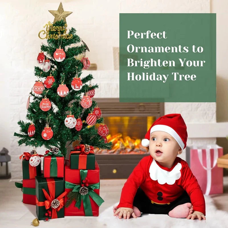 Rynx 12 Piece Wooden Christmas Ball Ornaments Xmas Tree Hanging Decoration DIY Craft Joy Christmas Decoration For Home 2025 New Year Gift