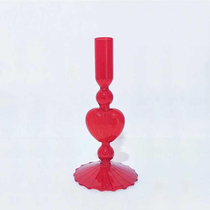 Lisslune | Retro Taper Candle Holder Red Heart Shape Glass Candle Holder Wedding Table Decoration Home Party Glass Vase Decor