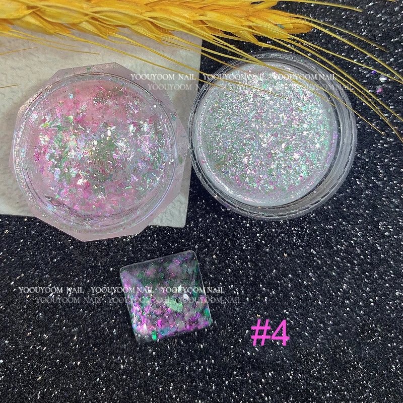 Rynx |1Jar Aurora Chameleon Snowflake Ultra-Thin Iridescent Nail Sequins Holographic Opal Eyeshadow Ice Glitter Nail Chameleon Flakes