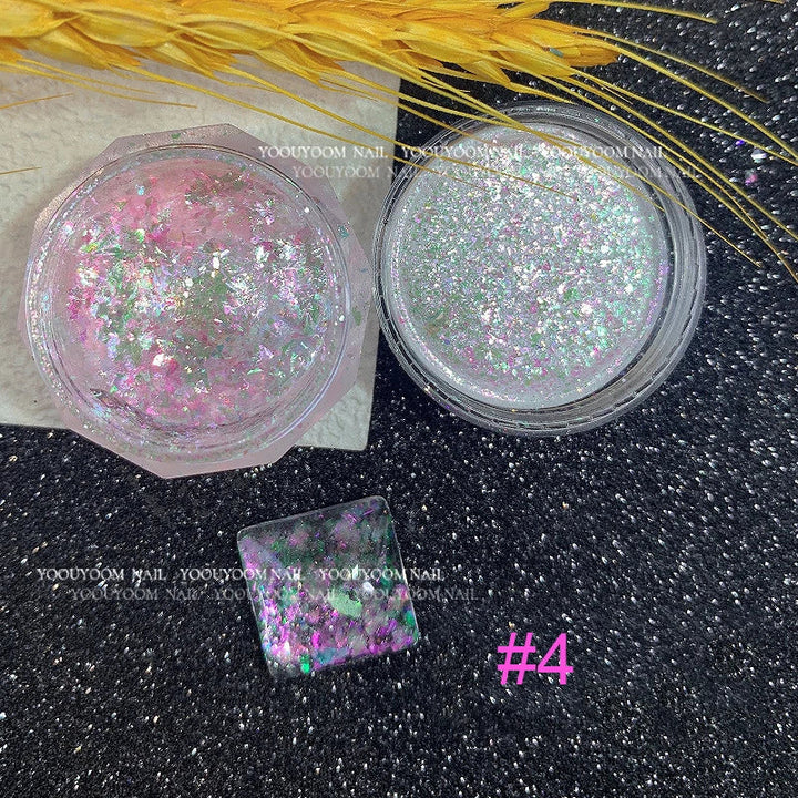 Rynx |1Jar Aurora Chameleon Snowflake Ultra-Thin Iridescent Nail Sequins Holographic Opal Eyeshadow Ice Glitter Nail Chameleon Flakes