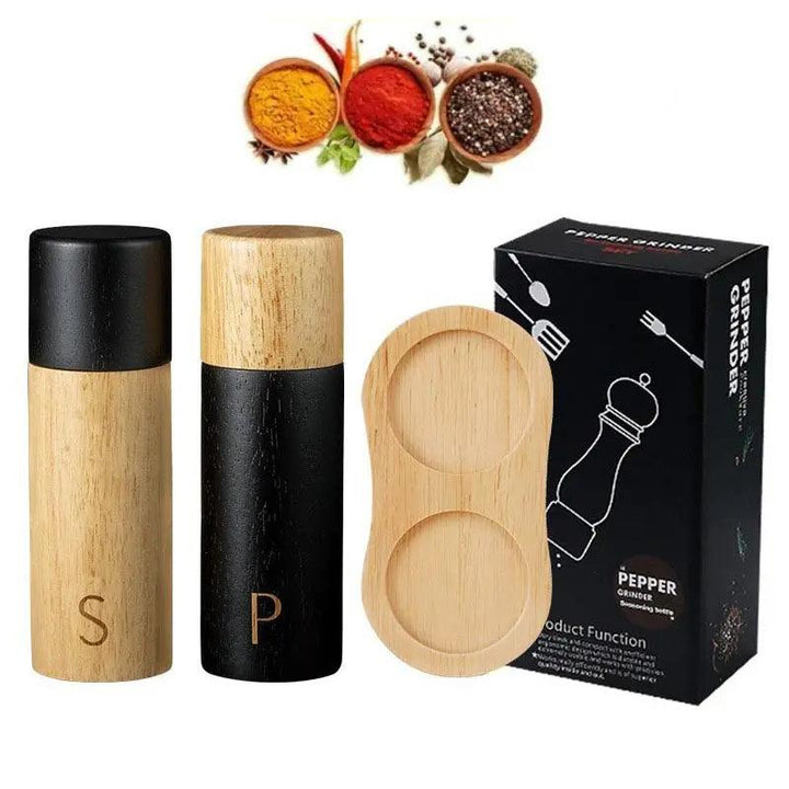 Lisslune | Elegant 7-Inch Salt and Pepper Mill Set with Stylish Wooden Holder for Gourmet Dining