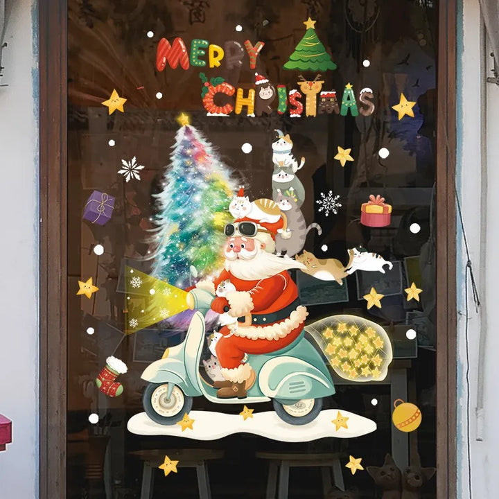 Rynx Christmas Window Stickers Santa Claus Christmas Tree Cartoon Glass Stickers Merry Christmas New Year Decorations for Home
