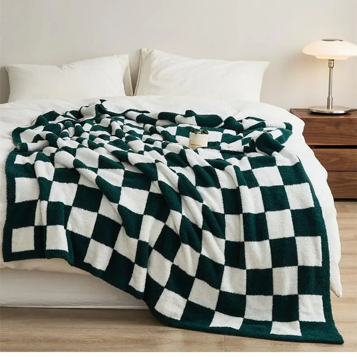 Rynx | Retro Checkered Plaid Knit Fleece Blankets Soft Cozy Thread Blanket Sofa Blanket Dust Cover Tassel Blankets For Bed