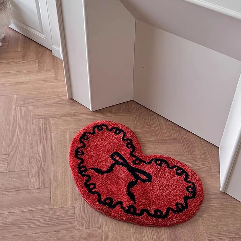 Rynx | Heart Shape Tufting Bow Bedroom Rug Living Room Rug Cute Hallway Floor Pad Bathroom Mat Doormat Aesthetic Home Decor