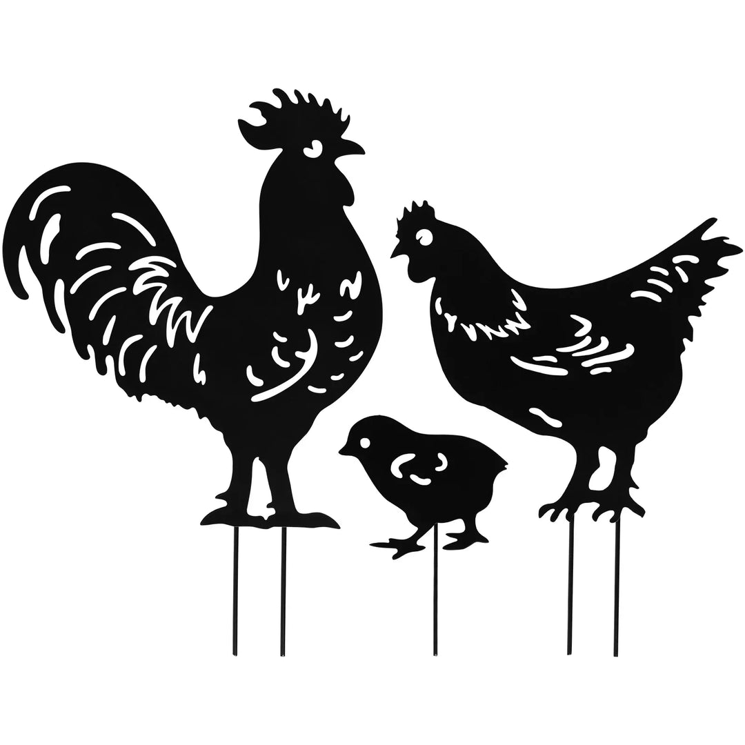 Rynx | 3/9Pcs Chicken Garden Stakes Metal Chicken Decoration Creative Rooster Silhouette Lawn Stake Decorative for Outdoor Terrace Lawn