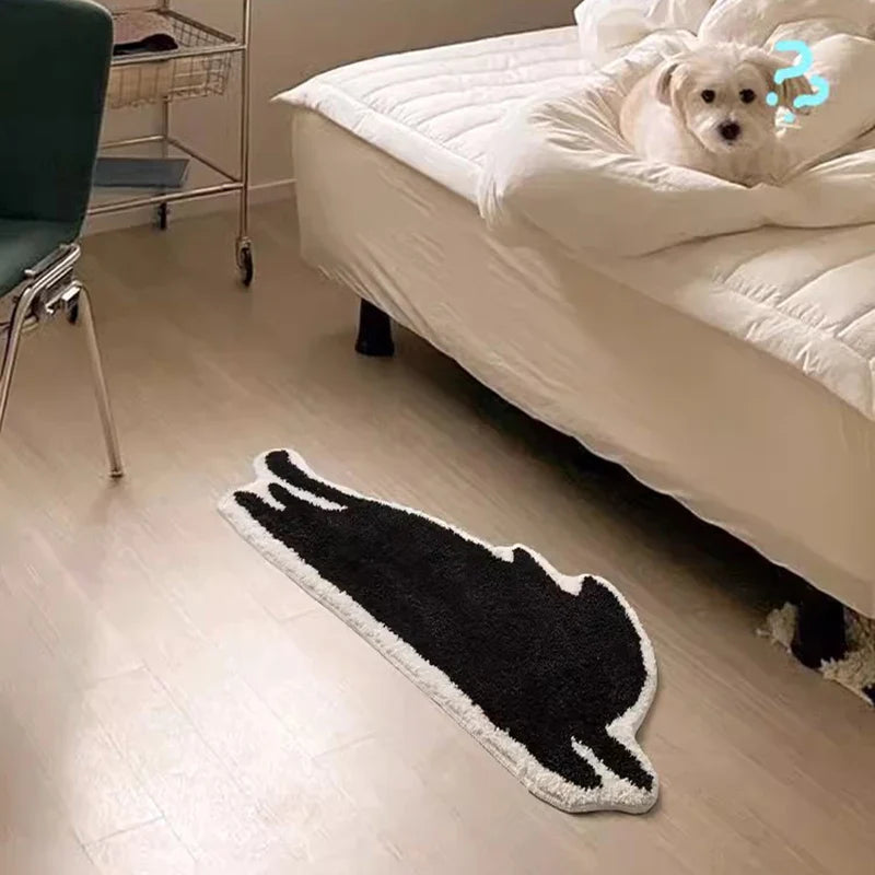 Rynx | Long Tufting Black Cat Bedroom Carpet Bathroom Mat Soft Cartoon Animal Pad Living Room Rug Non-Slip Hallway Home Kids Room Decor