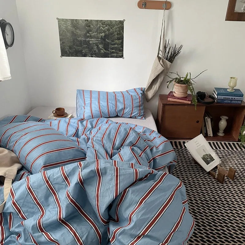 Rynx | Bedding duvet cover stripes boys girls twin queen size duvet cover pillowcase bedding adult fashion home textiles Nordic sling
