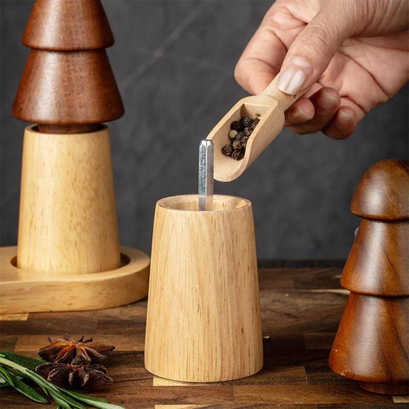 Lisslune | Set of 3 - Elegant adjustable wooden spice mill set for gourmet cooking