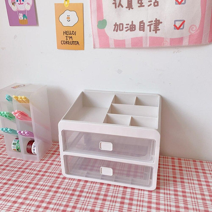 Lisslune | Versatile stackable desk organizer with drawer and brush holder for a tidy workspace