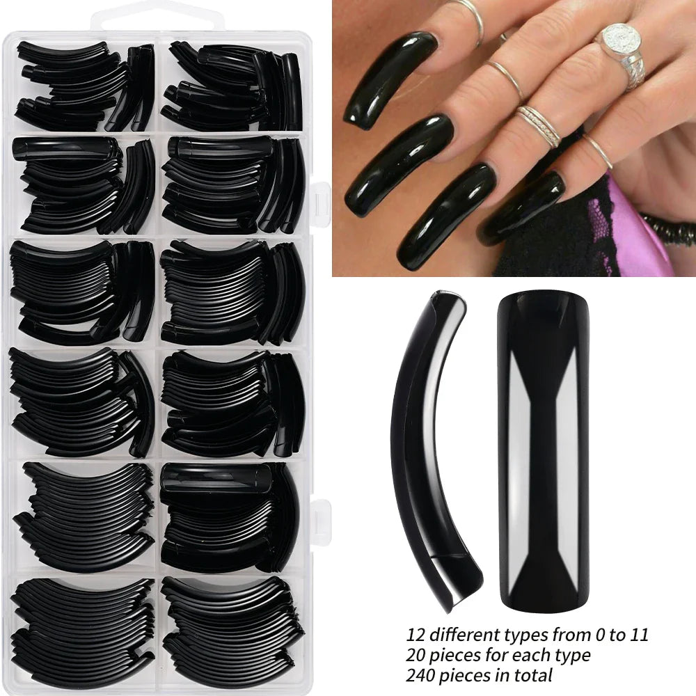 Rynx | 240PC Hawk Curve Long Square Plastic Nails 12 Size XXL Extra Deep Curve Full Cover Acrylic Artificial Tips Eagle Claw Nail Extension Tip
