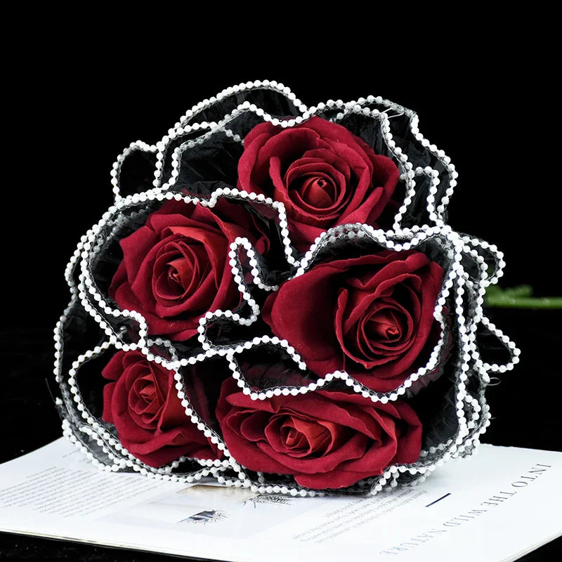 Rynx 4Yards Flowers Packaging Wave Yarn Rose Bouquets Packaging Paper Lace Net Handmade Gift Packaging Supplies Wedding Party Decor