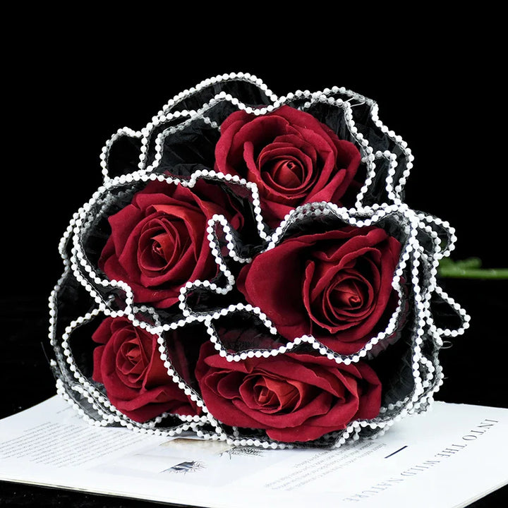 Rynx 4Yards Flowers Packaging Wave Yarn Rose Bouquets Packaging Paper Lace Net Handmade Gift Packaging Supplies Wedding Party Decor