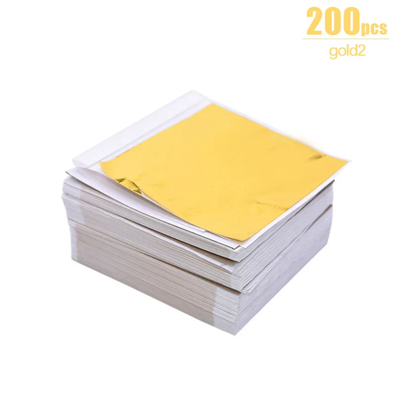 Rynx 100/200 Sheets Artificial Gold Silver Foil Paper Leaf Gilding DIY Crafts Paper Birthday Party Wedding Cake Dessert Decorations