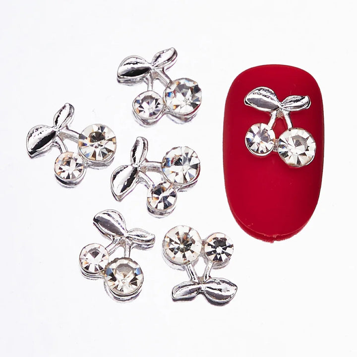 Rynx | 20 pieces/bag 3D Cherry Nail Charms Red & Pink Cherry Nail Rhinestones Nail Gemstones Nail Glitter Stud Fruit Nail Slices for Nail Jewelry