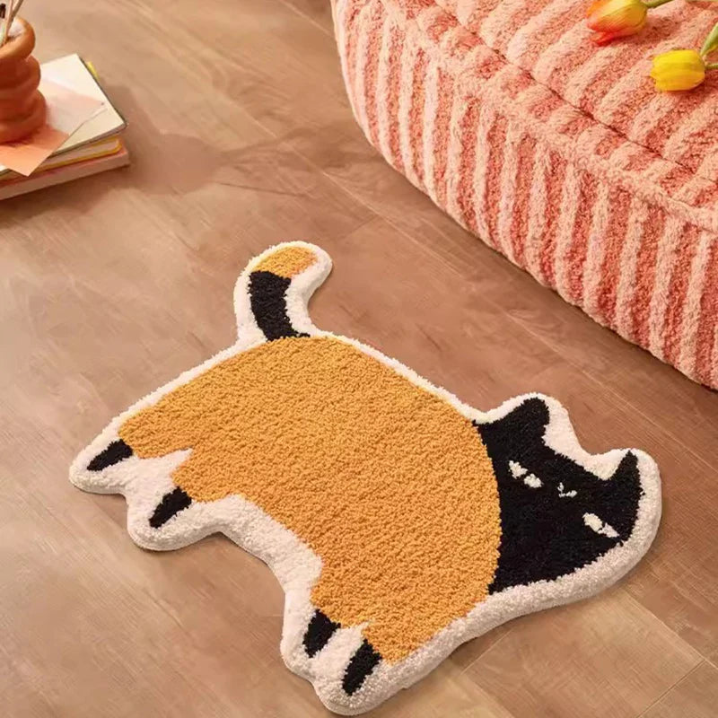 Rynx | Kawaii Tufting Cat Bathroom Mat Soft Cartoon Kids Room Mat Living Area Carpet Non-Slip Hallway Rug Home Kindergarten Decor 53x70cm