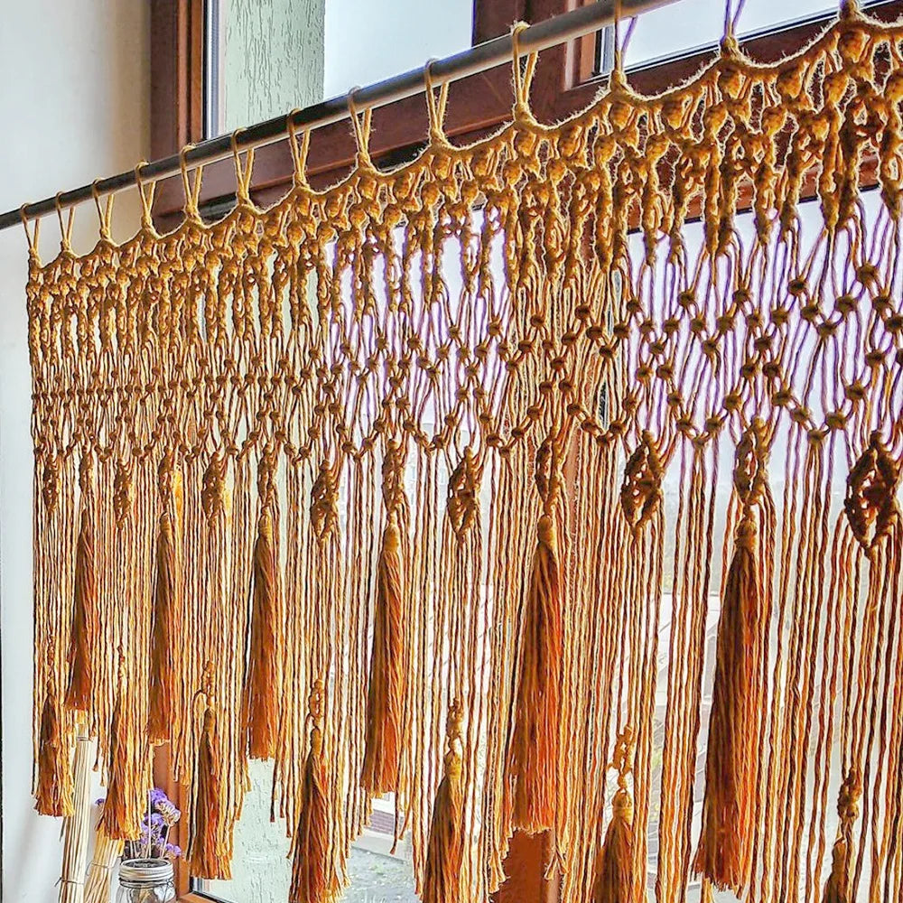 Rynx | Handwoven Macrame Curtains Tapestry Hanging Window Curtain Tassels Tapestry Bedroom Wall Art Boho Decor Door Curtain