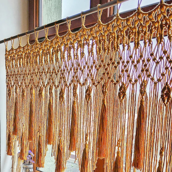 Rynx | Handwoven Macrame Curtains Tapestry Hanging Window Curtain Tassels Tapestry Bedroom Wall Art Boho Decor Door Curtain