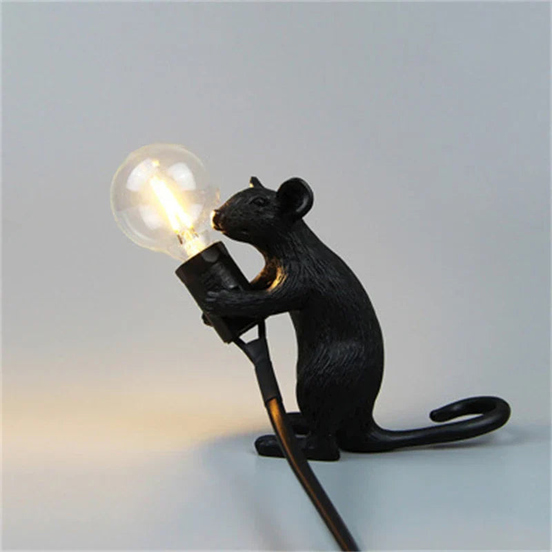 Lisslune | Modern LED Animal Table Lamps: Resin Rat, Cat, and Squirrel Night Lights