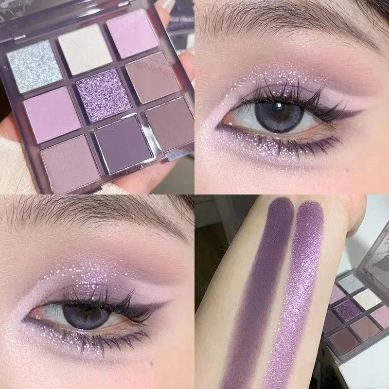 Rynx | Pearl Grey Lilac Eyeshadow Punk Smoke Purple 9 Color Eyeshadow Palette Make-up Palette Glitter Eye Pigment Palette