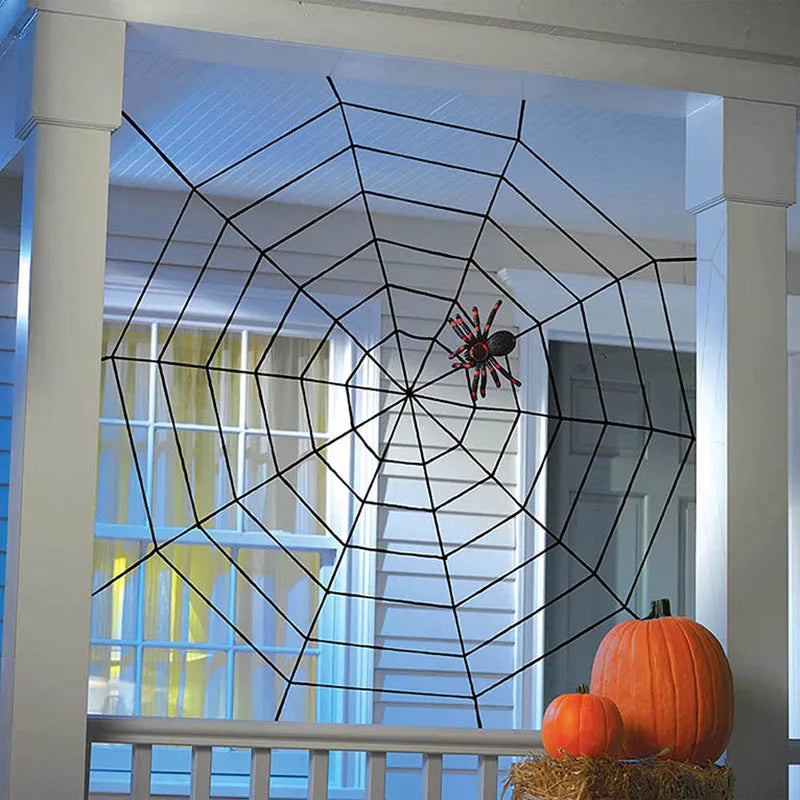 Rynx | 1.5M 2.5M Halloween Giant Spider Web Decoration Black White Stretchable Spider Web Party Indoor Outdoor Haunted House Home Decoration