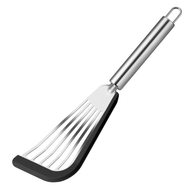 Lisslune | Silicone-Edged Fish Spatula - Stainless Steel, Heat-Resistant, Slotted Turner for Cooking