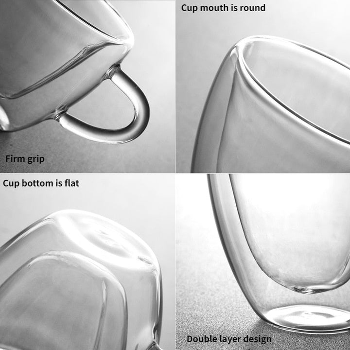 Lisslune | Heart Love Shape Glass Mug Double-Walled Coffee Cups Insulated Tea Milk Lemon Juice Water Cup Heat-Resistant Drinkware Lover Gift