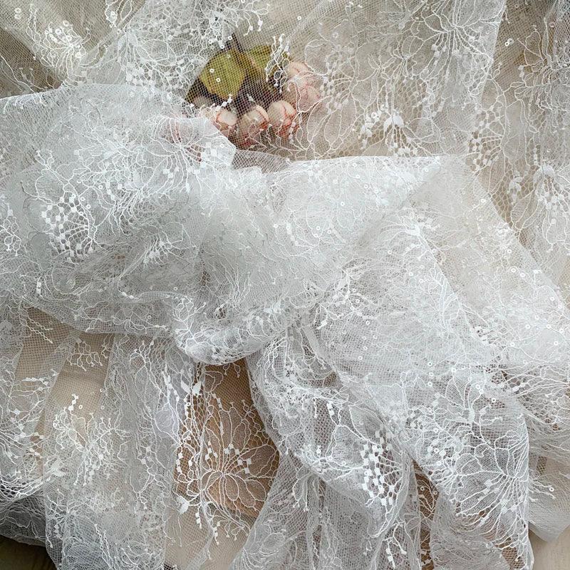 Lisslune | Ivory Sequined Chantilly Lace - 130 cm wide, available per yard